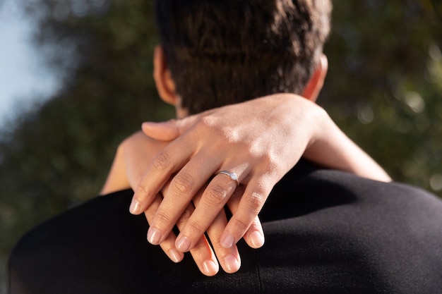 Free photo couple celebrating engagement together