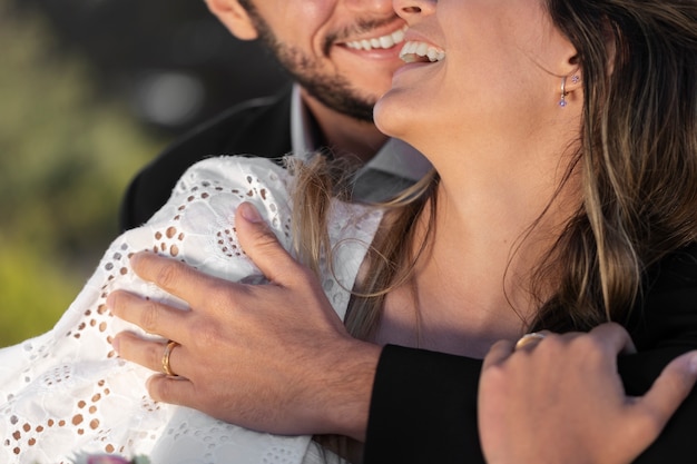 Free photo couple celebrating engagement together