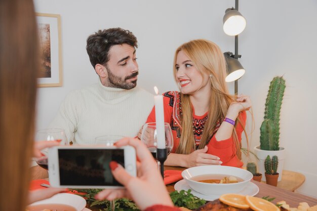 Couple at christmas dinner