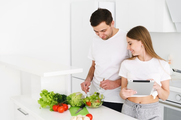 Couple cooking time at home