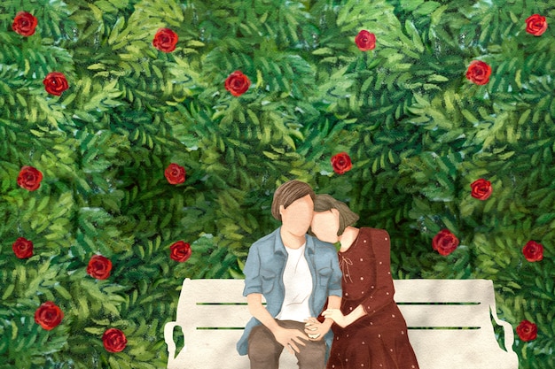 Free Photo couple on a date in the garden valentine's theme hand drawn illustration