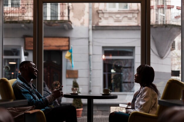 Couple on a date side view