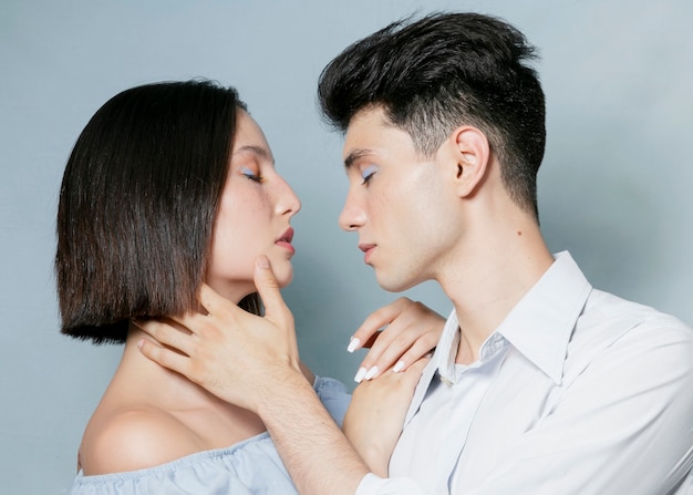 Couple embraced with eyes closed