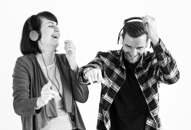 Couple enjoying the music isolated