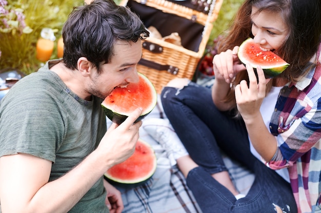 Free photo couple enjoying a picnic in the park