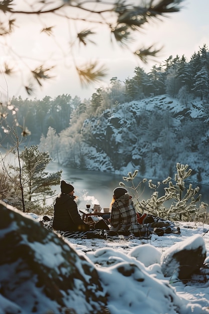 Free photo couple enjoying a picnic together outdoors in summertime