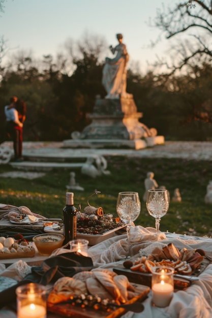 Free Photo couple enjoying a picnic together outdoors in summertime