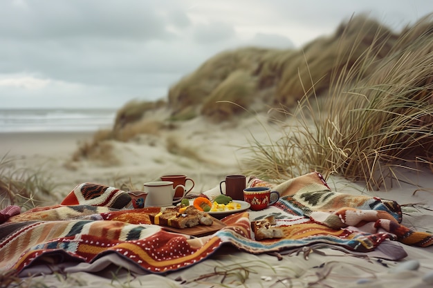 Couple enjoying a picnic together outdoors in summertime