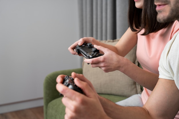 Couple enjoying playing video game