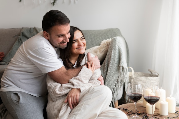 Couple enjoying winter home lifestyle