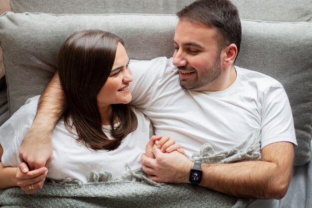 Couple enjoying winter home lifestyle