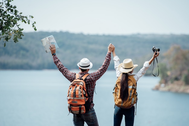 Couple family traveling together