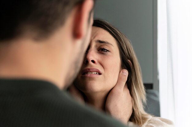 Couple fighting with anger at home