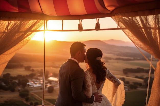 Free photo couple getting married in a hot-air-balloon