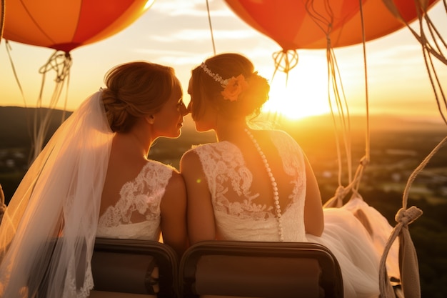 Couple getting married in a hot-air-balloon