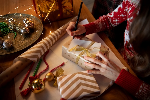 Couple giving each other christmas gifts