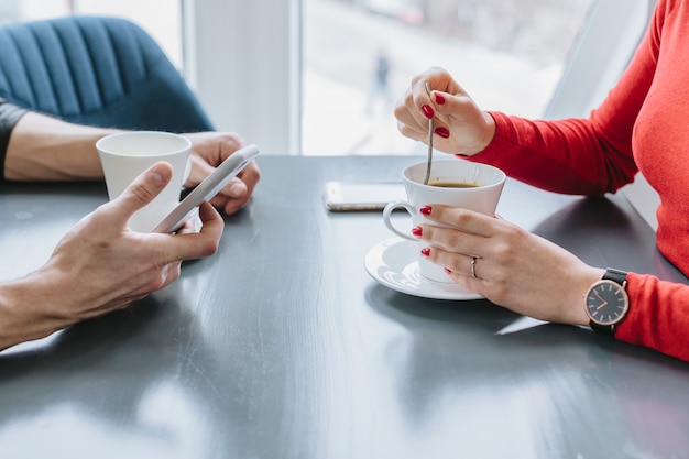 Couple having coffee in a restaurant