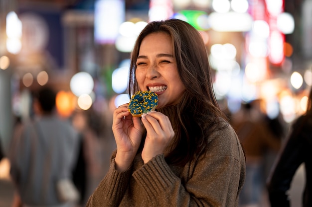 Free Photo couple having a date at night