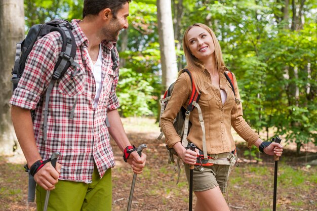 Couple hiking in forest