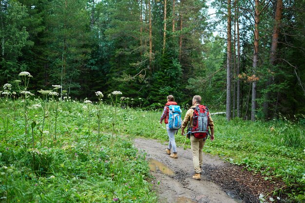 Couple hiking in mountains