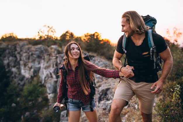 Free Photo couple hiking in mountains