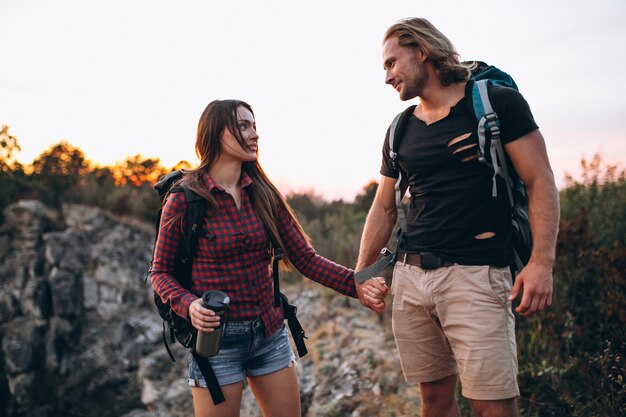 Couple hiking in mountains