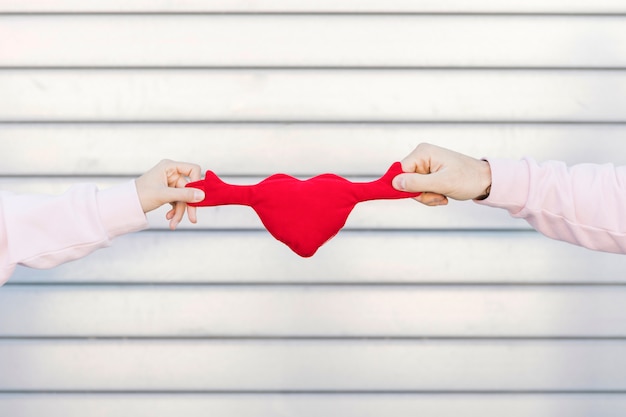 Free photo couple holding toy symbol of heart