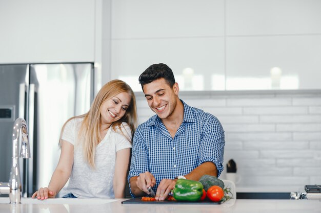 couple at home in a kitchen