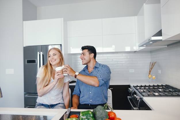 couple at home in a kitchen