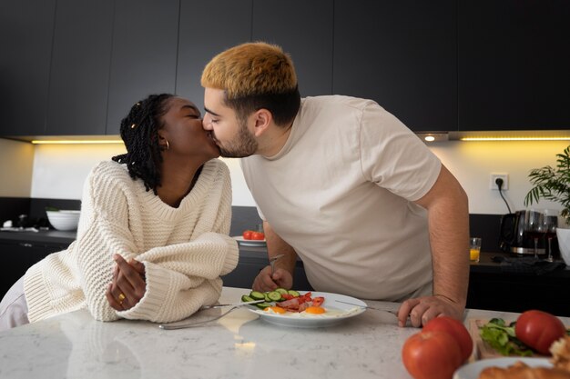 Couple at home spending time together