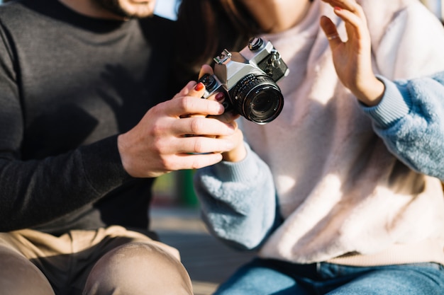 Couple looking at a camera