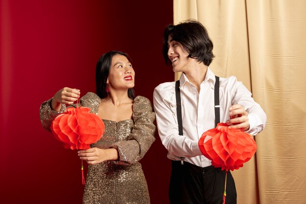 Couple looking at each other at chinese new year