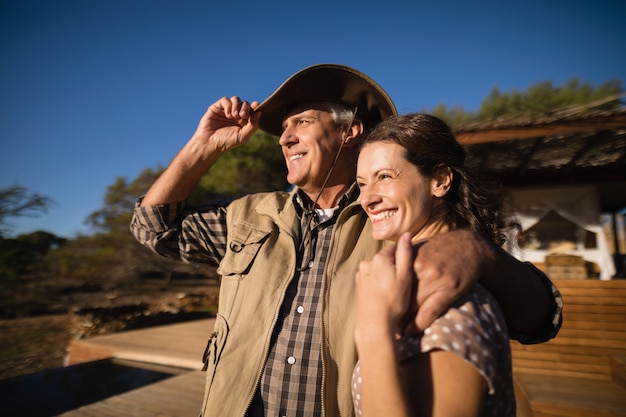 Couple looking at view during safari vacation