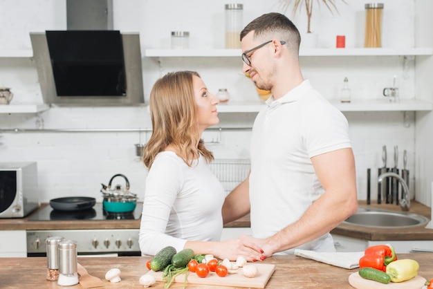 Couple in love cooking together