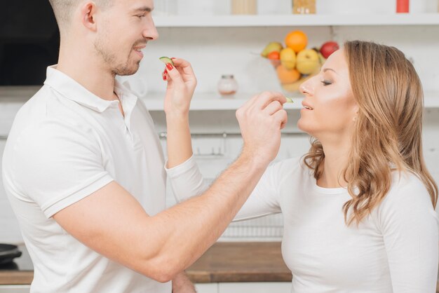 Couple in love cooking together