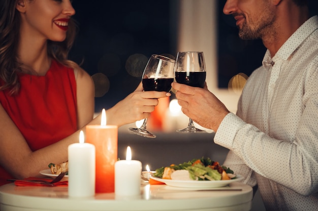 couple of lovers having romantic dinner at home