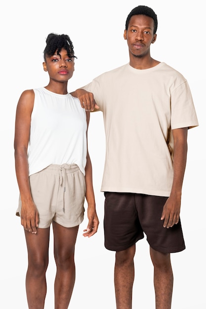 Free Photo couple in pajamas basic sleepwear fashion