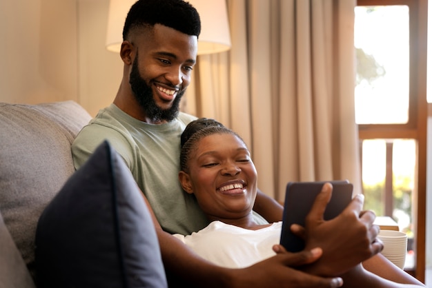 Couple relaxing together indoors