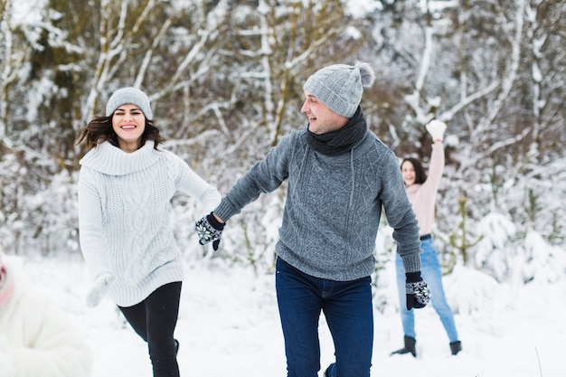 Free Photo couple running in forest