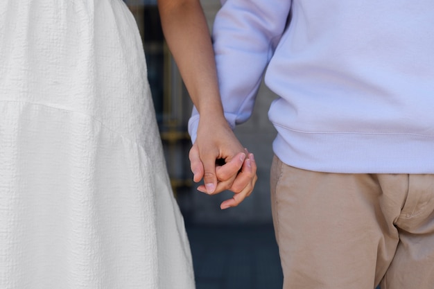 Couple sharing tender public intimacy moments