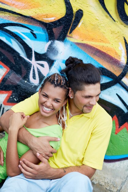 Couple sitting on the street