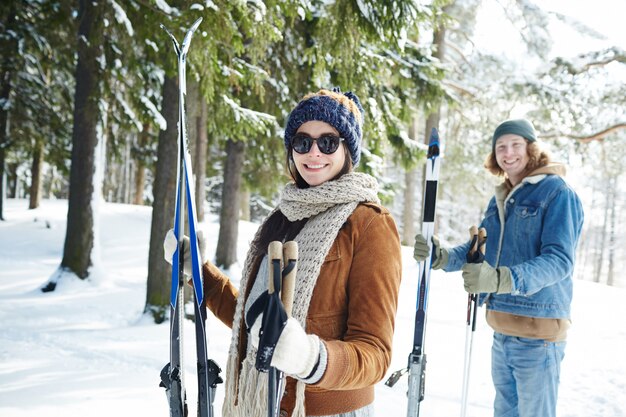 Couple Skiing on Resort