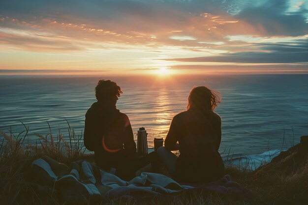 Couple in summer having a relaxing picnic day together