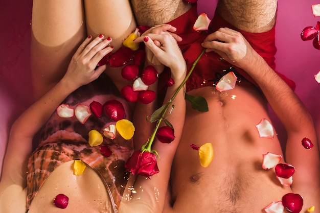 Couple taking a bath on valentines day