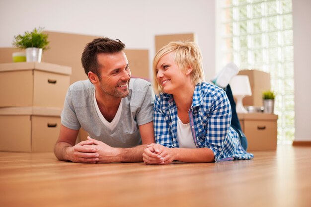 Couple taking a break from moving house