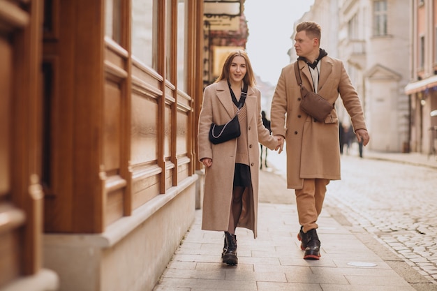 Couple together on Christmas in the street