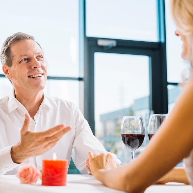 Couple together during romantic dinner