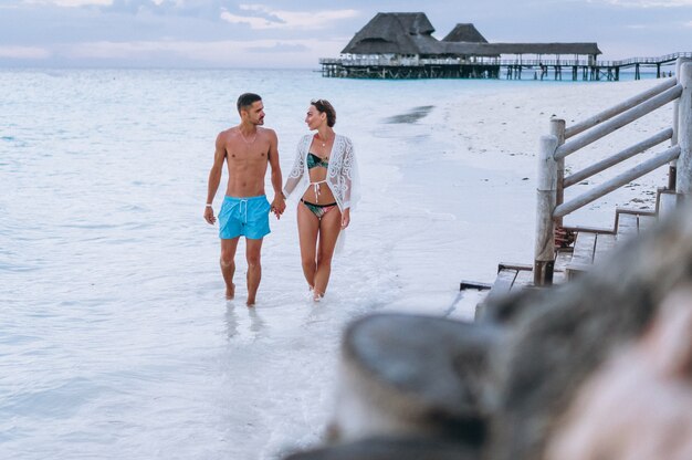 Couple together on a vacation by the ocean