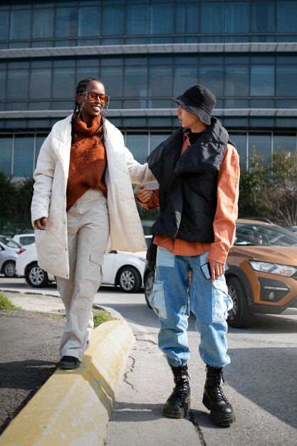 Couple of tourists outdoors in the city