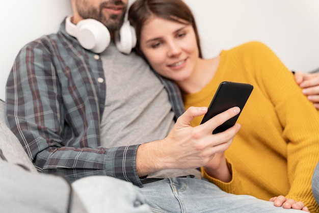 Couple using mobile